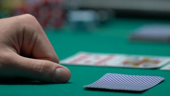 Gambler Checking Cards, Losing Combination, Bad Luck Poker Hands, Bankrupt