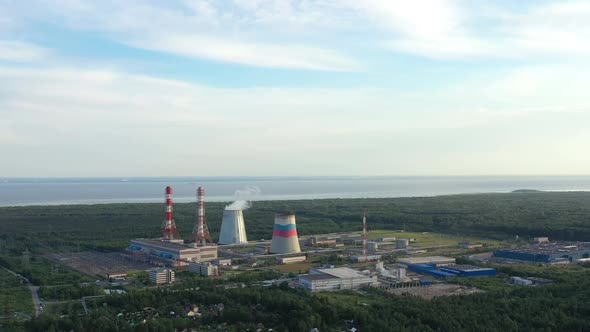 Smoking Cooling Pipes at Power Plant