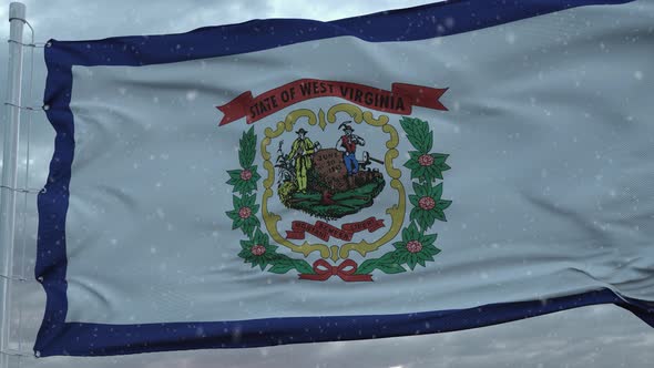 West Virginia Winter Flag with Snowflakes Background