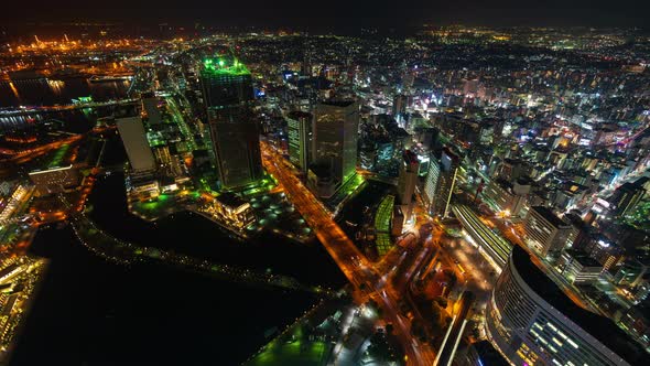 time lapse of Yokohama Cityscape at night, Japan