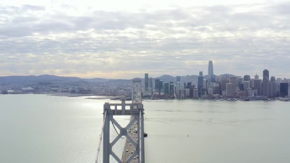 Aerial: Traffic on the bridge, drove view