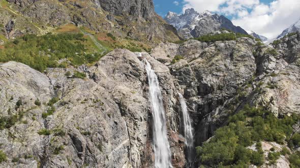 Aerial View of the Shdugra Waterfall in Caucasus Mountains in Georgia