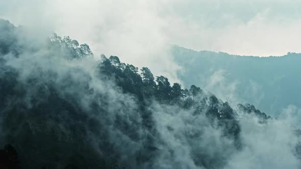 Clouds moving over the hills in Mussoorie, Uttarakhand, India