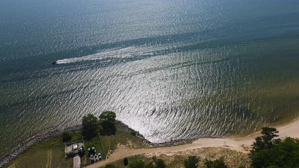 A boat just the off the coast of Lake Michigan near Muskegon.