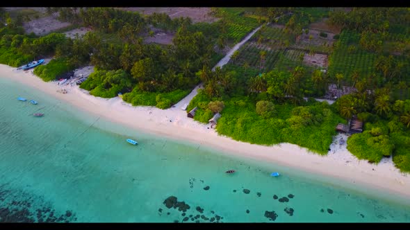 Aerial drone view abstract of beautiful tourist beach vacation by transparent sea and white sandy ba