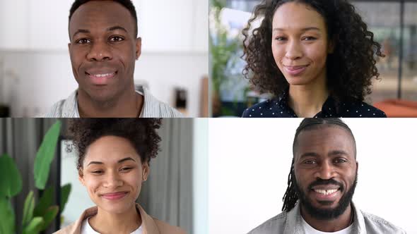 Collage of a Happy Positive African American People Men and Curly Haired Women Looking at the Camera