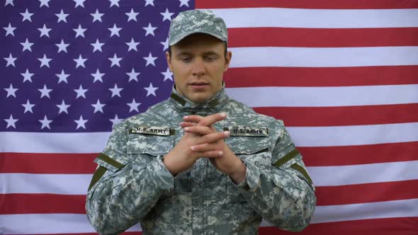 Enlisted Male Joining Hands, Praying for Peace, American Armed Forces Patriotism