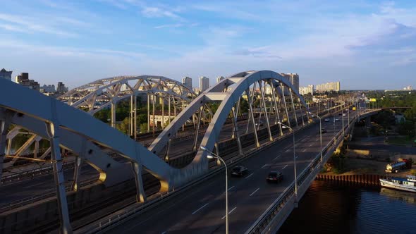 Aerial View of a Highway Bridge Above the River