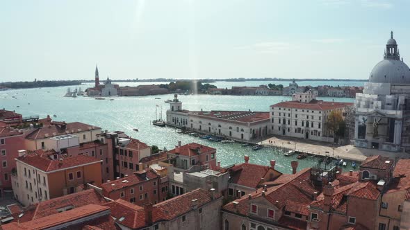 Aerial Panoramic Cityscape of Venice with Santa Maria Della Salute Church