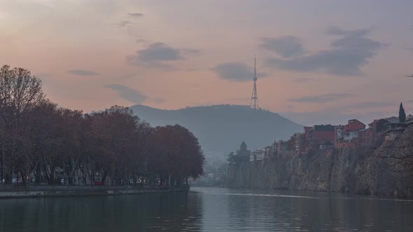Beautiful timelapse shooting of Old Tbilisi. Shot from Kura river to Tbilisi tv tower.
