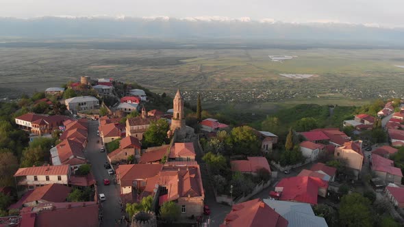 Aerial view of beautiful city of love Sighnaghi. Georgia 2019 spring