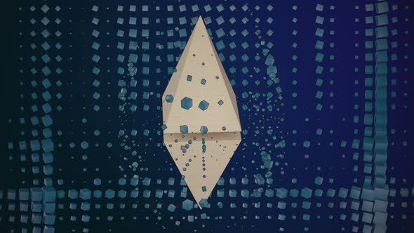 Tech Pyramid Ethereum ETH logo cryptocurrency icon animation.  Pyramid has tech texture and details.