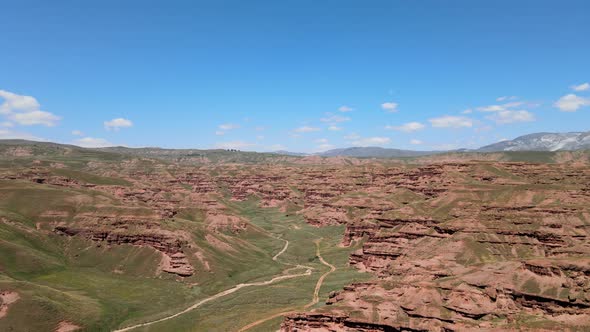 aerial view of red fairy chimneys and red valley