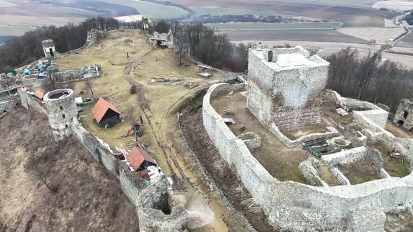 Aerial view of castle in Velky Saris city in Slovakia