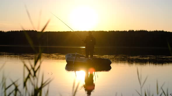 Fishing at Sea, Fisherman in a Boat, Fishing During Sunset, Active Rest