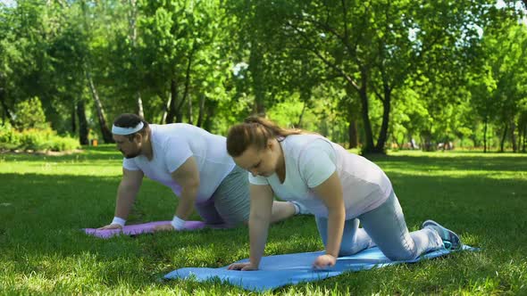 Tired but Strong-Willed Fat People Force Themselves to Do Fat-Burning Routine