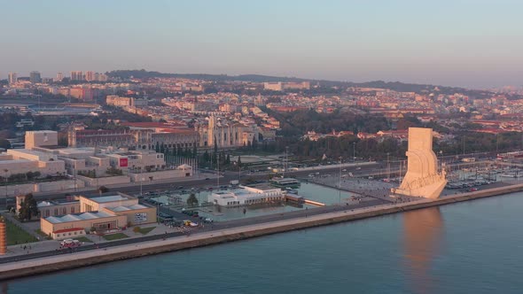 Wonderful Sunset Landscape Overlooking the Portuguese Monument to Discoveries Padrao Dos