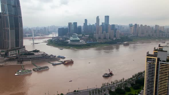 Chongqing City River with Bridges Aerial China