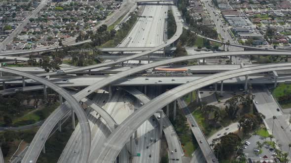 AERIAL: Spectacular Judge Pregerson Highway Showing Multiple Roads, Bridges, Viaducts with Little