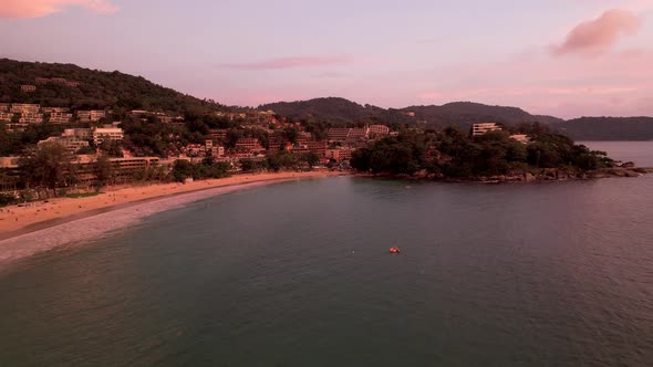 Aerial View of the Island at Sunset From a Drone