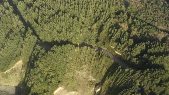 Oregon coast aerial of Highway 1010 surrounded by forest