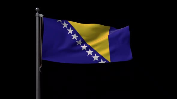 Bosnia And Herzegovina Flag On Flagpole With Alpha Channel