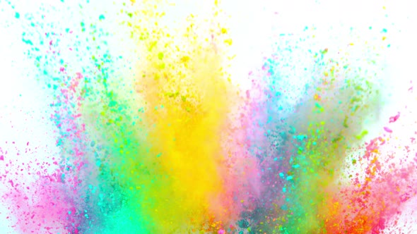 Super Slowmotion Shot of Color Powder Explosion Isolated on White Background