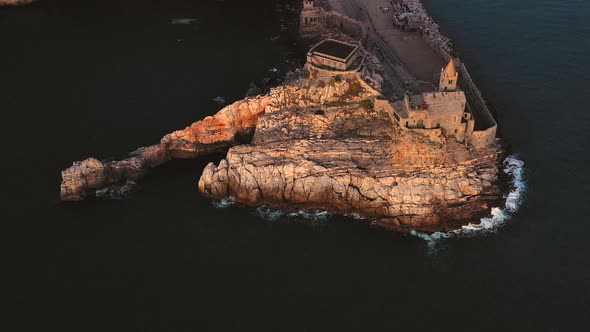 Aerial Shot Of The Church Of San Pietro In Portovenere During Sunset