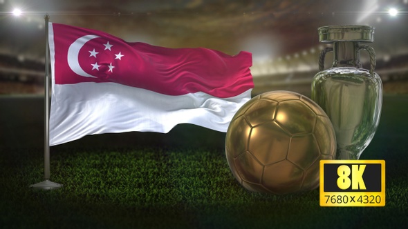 8K Singapore Flag with Football And Cup Background Loop