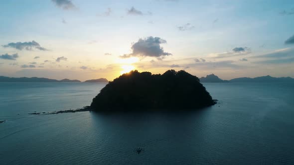 Aerial View From Above on a Tropical Island at Sunset