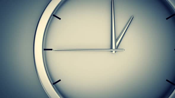 Zoom-out animation of a simple modern clock. Reminding that time is going on. HD