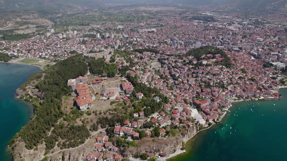 Amazing drone viwe from the historical  city of Ohrid.