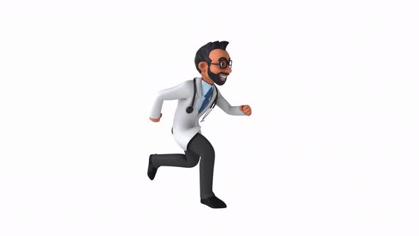 Fun 3D cartoon animation of a fun indian doctor with alpha included