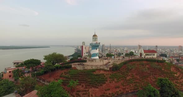 Santa Ana Lighthouse and Panorama of the City Guayaquil, Aerial View. Ecuador