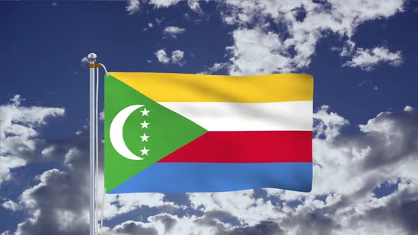 Flag Of Comoros Waving With Blue Sky