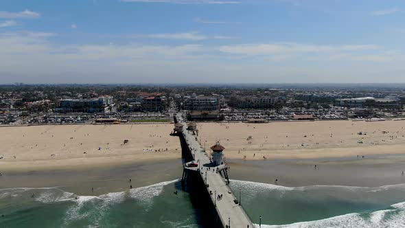 Aerial View of Huntington Pier, Beach and Coastline During Sunny Summer Day