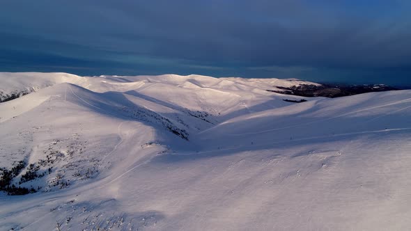 Aerial View in Sunrise Winter Mountain