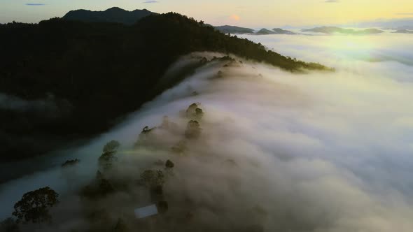 Amazing scene Mist landscape over mountain. Nature video Aerial view drone of The Mist landscape vie