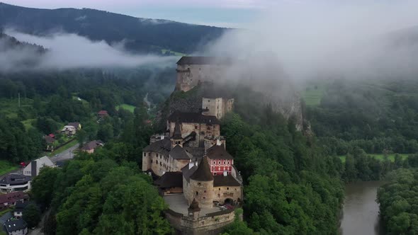 Aerial view of Oravsky castle in Oravsky Podzamok village in Slovakia