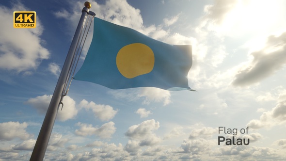Palau Flag on a Flagpole - 4K