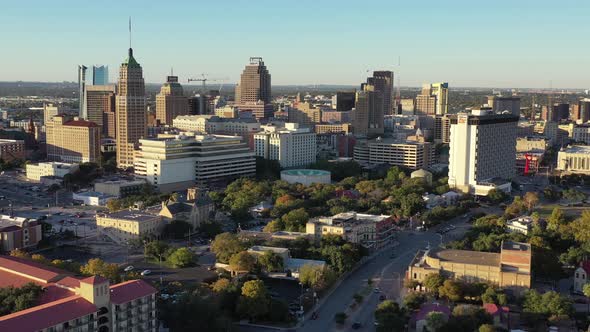 San Antonio Downtown Aerial Push in