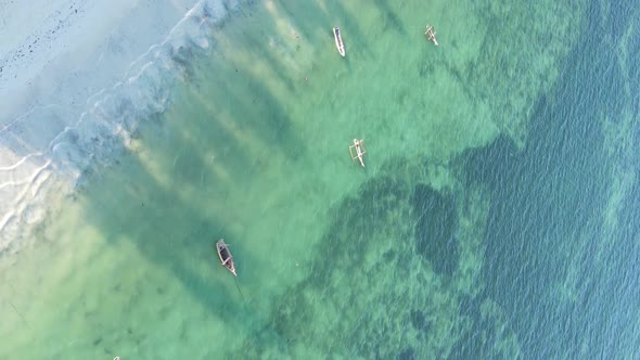 Vertical Video Boats in the Ocean Near the Coast of Zanzibar Tanzania Aerial View