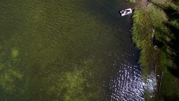 An overhead view of a boat docking at Lyman Lake in Utah