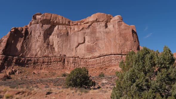 Red Orange Rock Monolith In Arches Park On A Sunny Day In Motion