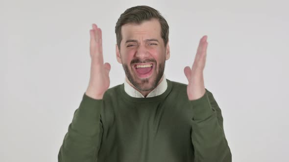 Portrait of Disappointed Man Reacting to Loss White Screen