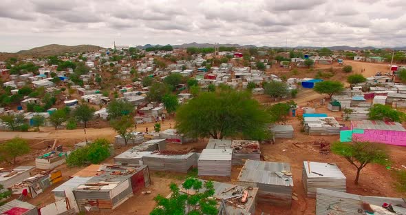 A Bird's-eye View Taken Over a City with Ruined Houses in Namibia, Africa. The Poor People Live