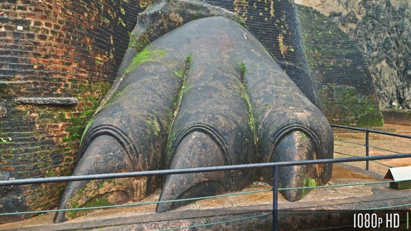 Close up on Ruins of the Lion's Paw Entrance to Sigiriya in Sri Lanka