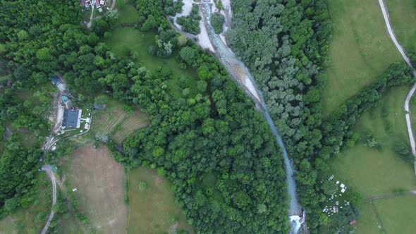 Rocky Slope of Gigantic Mountain with Meadows and Forests on the Top of Alps in Theth Albania