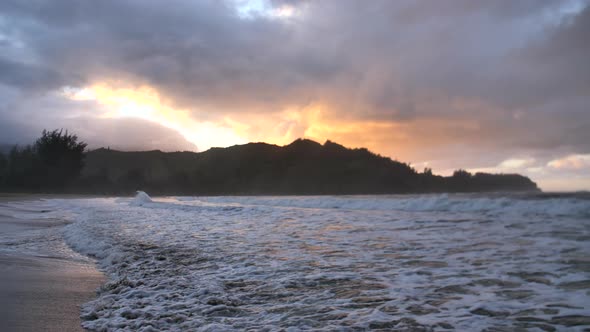 Fire Red Sky Sunset Kauai Hanalei Beach Hawaii Napali Coast