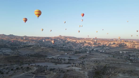 Aerial View Cappadocia Turkey  Balloons Sky